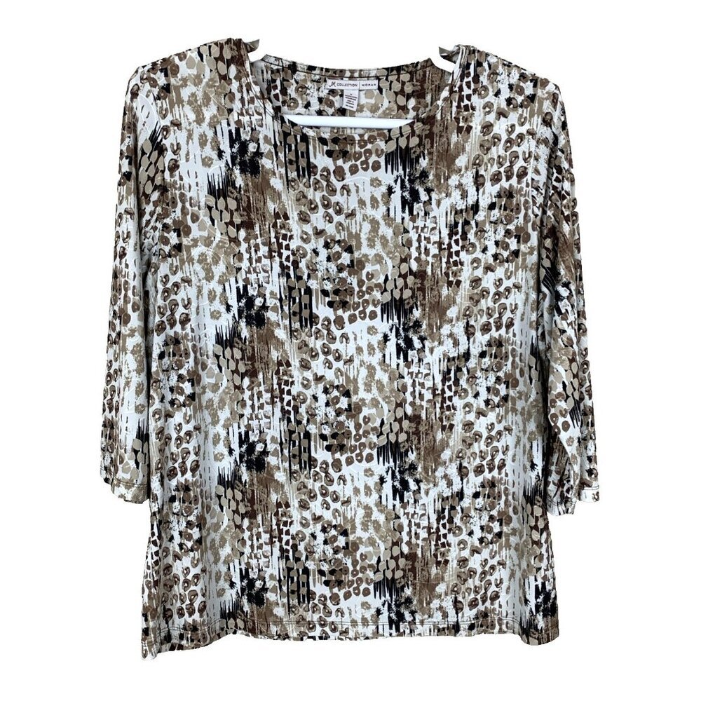 JM‎ Collection Womens 1X Top Polyester Spandex 3/4 Sleeve Stretchy Knit Neutral